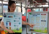 公交車上擺放了分類垃圾桶還做了宣傳欄