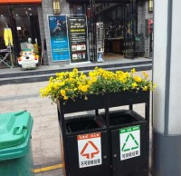 環(huán)衛(wèi)分類垃圾桶上栽花，成為城市風(fēng)景線